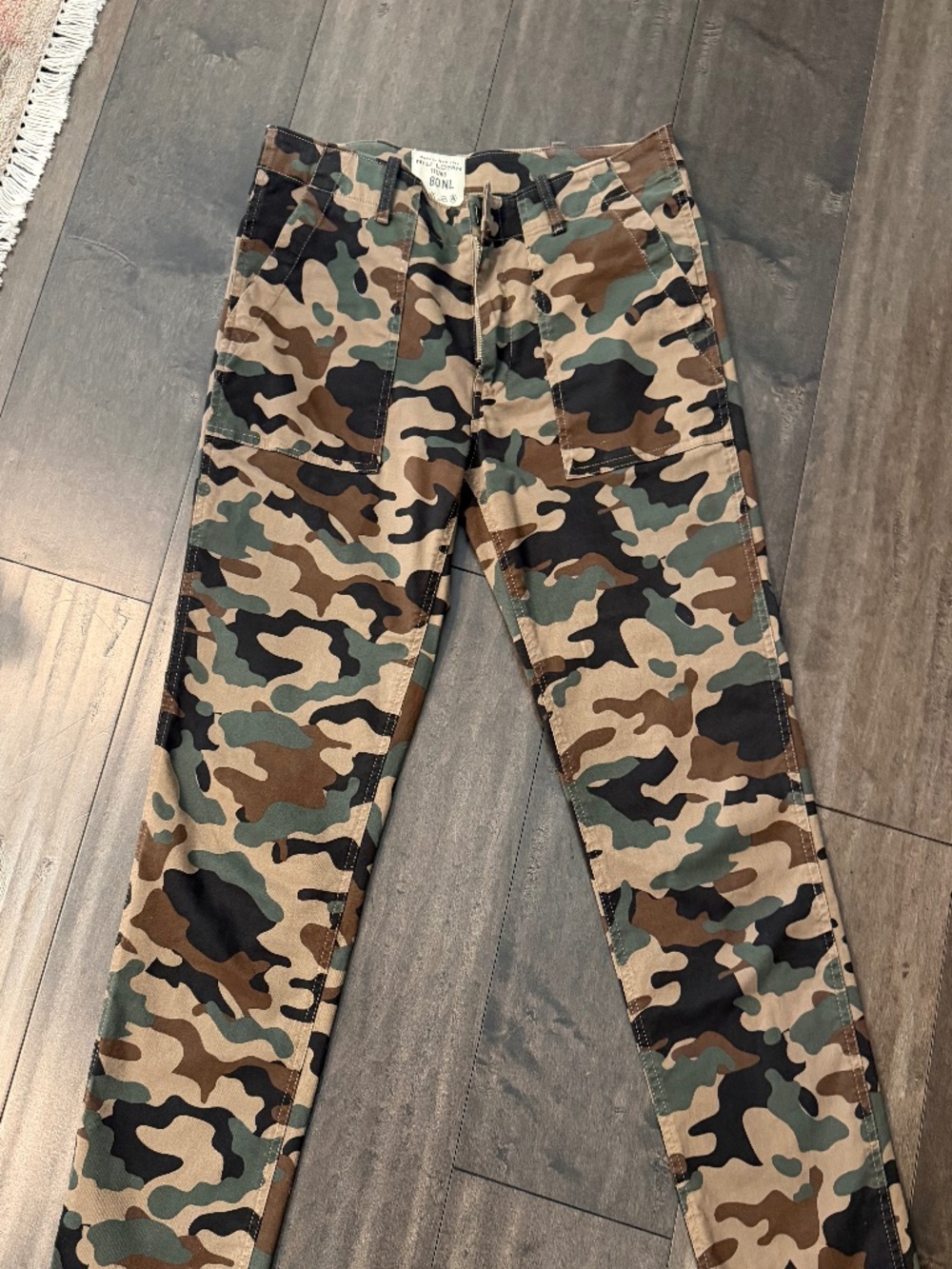 Nili Lotan Camo Print Cotton Stretch Skinny Pants Raw Hem Size 80 NL / 11/88